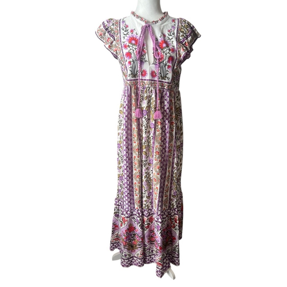 NWT FARM Rio Brazil Floral Flutter Sleeve Jersey Maxi Dress Size PP | US XS